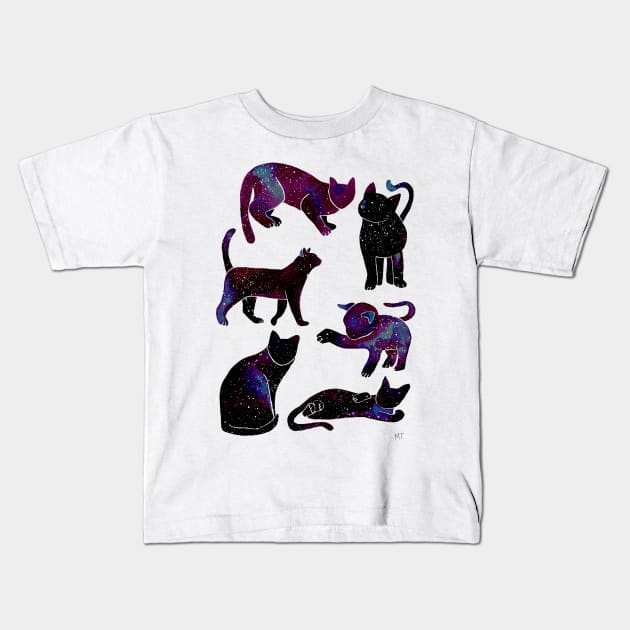 Galaxy Cats Pattern - Black Kids T-Shirt by monitdesign